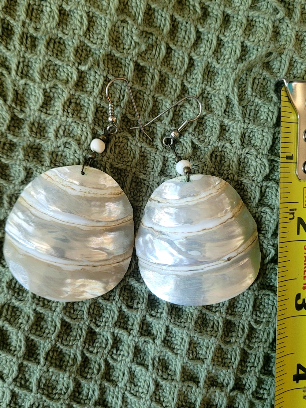 Handmade Iridescent White Shell Drop Earrings